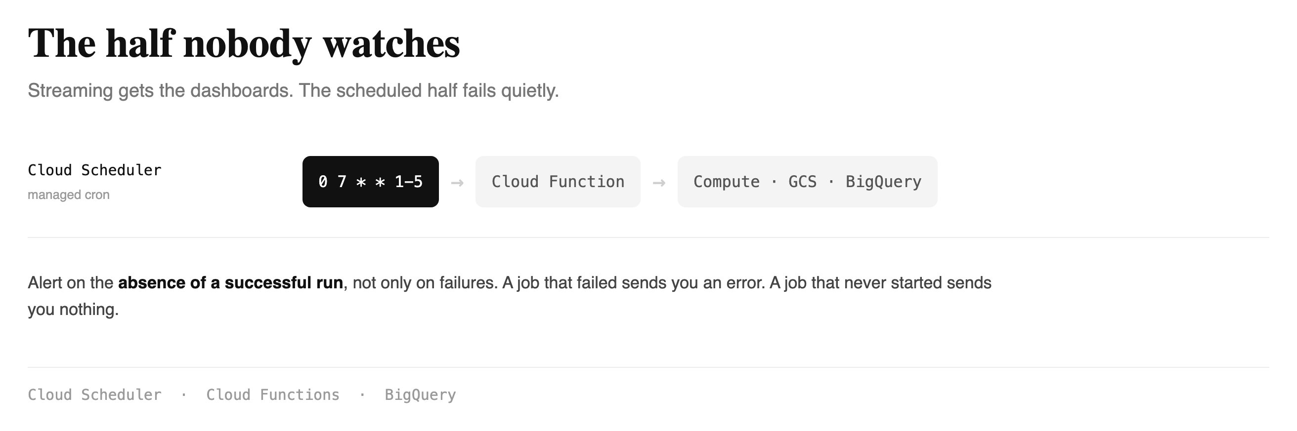 Cloud Scheduler triggering a Cloud Function that acts on Compute Engine, Cloud Storage and BigQuery